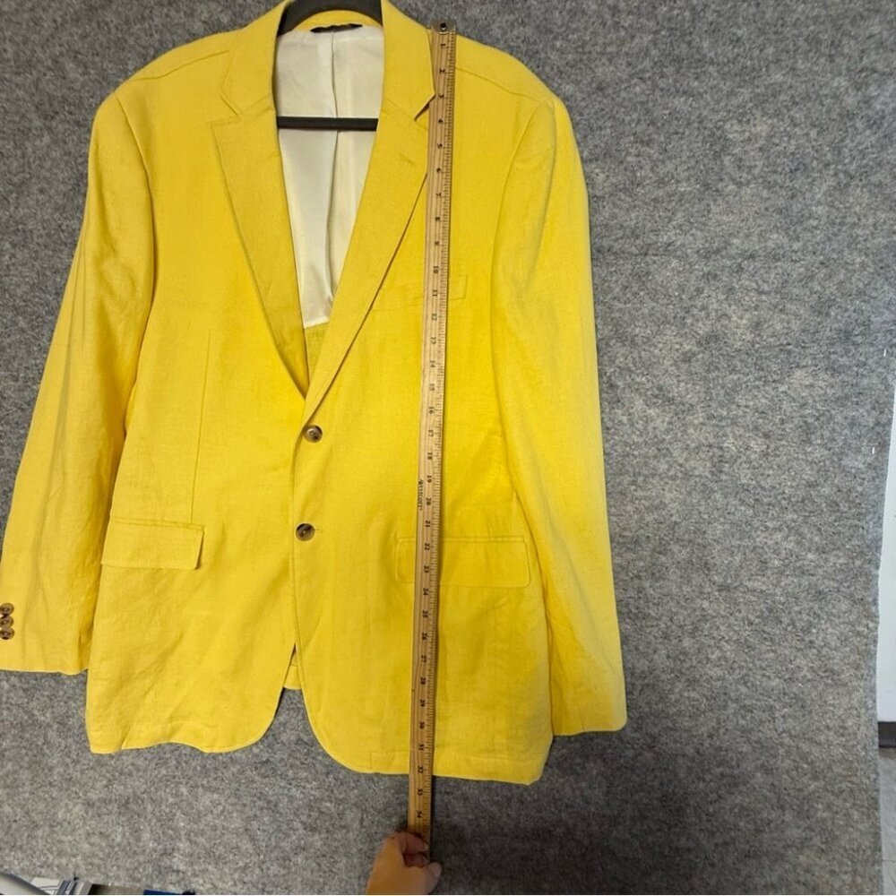 Alan Flusser Yellow Linen Blend Blazer Lightweight Tailored Jacket Large - Picture 6 of 12